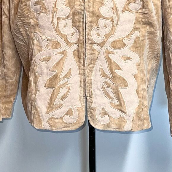Victor Costa Womens Embroidered Hippy Boho tan Jacket Top corduroy Sz 1X - Picture 3 of 7